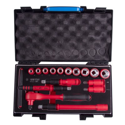 KING TONY Набор торцевых диэлектрических головок с принадлежностями 1/2", шестигранные, 8-24 мм, 16 предметов ( 45VE01MRV )