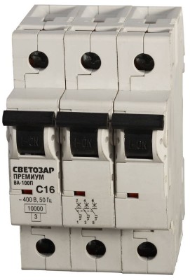 Выключатель автоматический СВЕТОЗАР "ПРЕМИУМ" 3-полюсный, 10 A, "C", откл. сп. 10 кА, 400 В,  ( SV-49033-10-C )