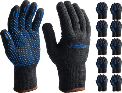 ЗУБР МАСТЕР, размер L-XL, перчатки трикотажные утепленные, с ПВХ покрытием (точка), 10 пар в упаковке. ( 11462-H10 )
