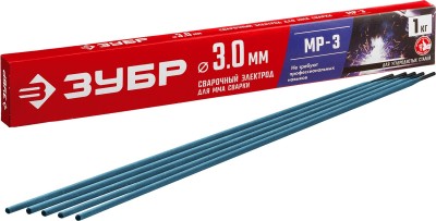 ЗУБР электрод сварочный МР-3 с рутиловым покрытием, для ММА сварки, d 3.0 х 350 мм, 1 кг в коробке. ( 40011-3.0 )
