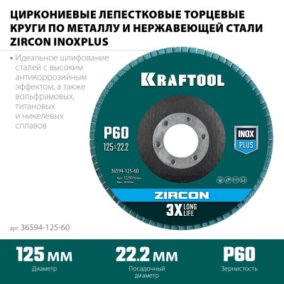 Круг Лепестковый Торцевой (КЛТ) ЛУГА-АБРАЗИВ КЛТ2 125 Х 22 Р 60 (№25), 36594-125-60