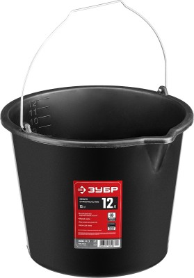 Ведро строительное пластмассовое, 12 л, высокопрочное, с носиком, ЗУБР, 06093-12_z02