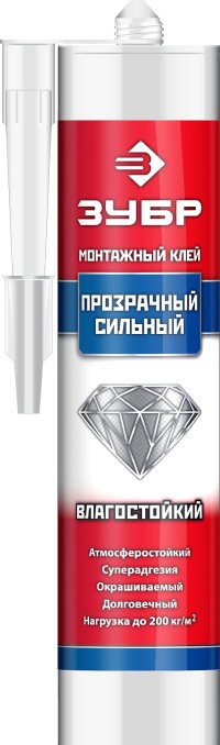 Клей монтажный ЗУБР КМ-250, суперсильный, прозрачный, 300мл,  ( 41332 )