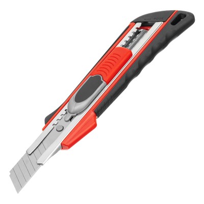 Нож, 18 мм, выдвижное лезвие "Quick Blade" металлическая направляющая, двойная фиксация, эргономичная двухкомпонентная рукоятка Matrix, ( 78936 )