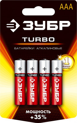 Щелочная батарейка 1.5 В, тип ААА, 4 шт, ЗУБР Turbo, 59211-4C_z01