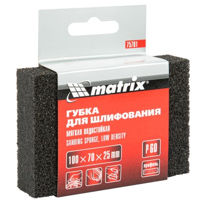 Губка для шлифования, 100 х 70 х 25 мм, мягкая, P 60 Matrix, ( 75701 )