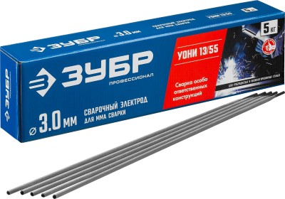 ЗУБР электрод сварочный УОНИ 13/55 с основным покрытием, для ММА сварки, d 3.0 х 350 мм, 5 кг в коробке, Профессионал. ( 40025-3.0 )