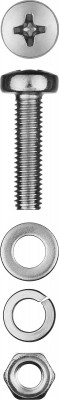 Винт (DIN7985) в комплекте с гайкой (DIN934), шайбой (DIN125), шайбой пруж. (DIN127), M4 x 20 мм, 24 шт, ЗУБР,  ( 303476-04-020 )