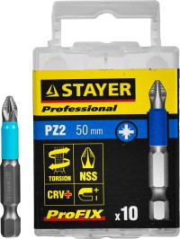 Биты STAYER "PROFESSIONAL" ProFix Pozidriv, тип хвостовика E 1/4", № 2, L=50мм, 10шт,  ( 26223-2-50-10_z01 )