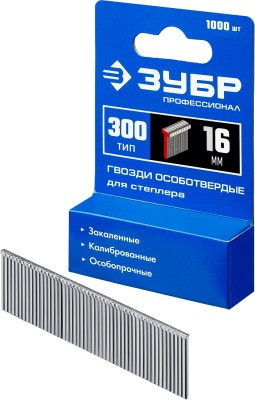 ЗУБР 16 мм гвозди для степлера тип 300, 1000 шт,  ( 31643-16 )