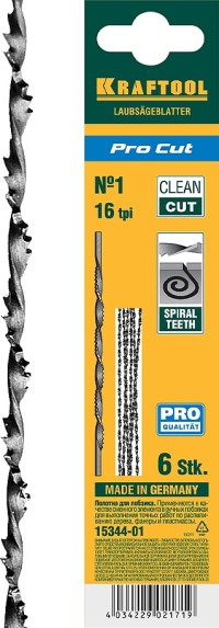 Полотна спиральные для лобзика, №1, 130мм, 6шт, KRAFTOOL "Pro Cut" 15344-01,  ( 15344-01 )