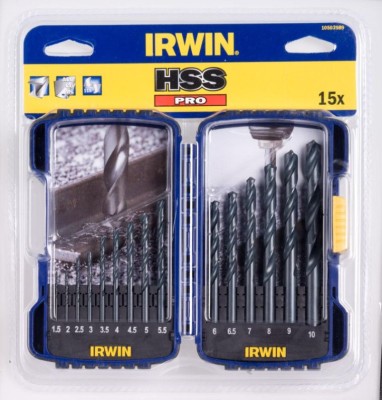 Набор сверл по металлу HSS PRO, 1,5 мм-10 мм, 15 шт, IRWIN, ( 10503989 )