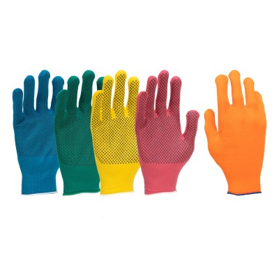 Перчатки в наборе, цвета: зеленый, розовая фуксия, желтый, синий, оранжевый, ПВХ точка, L, Россия Palisad ( 67854 )