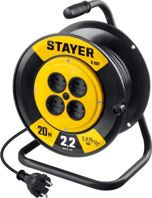 STAYER S 207 ПВС 2х0.75 20м 2200Вт, Удлинитель на катушке (55073-20)