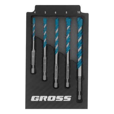 Набор сверл универсальных, Multipurpose PRO, 6-гр. хвостовик, 4-10мм, 5шт Gross ( 706017 )