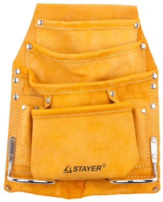 Сумка поясная STAYER "MASTER" для инструментов, кожаная, 8 карманов, 2 скобы,  ( 38505 )