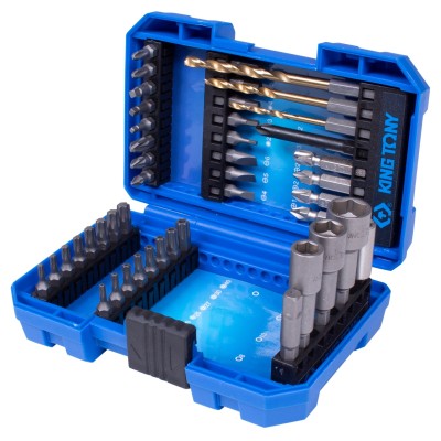 KING TONY Набор вставок (бит) 1/4", PH, PZ, Hex, Torx, Slotted, Square, сверла, 45 предметов ( 1045MR )