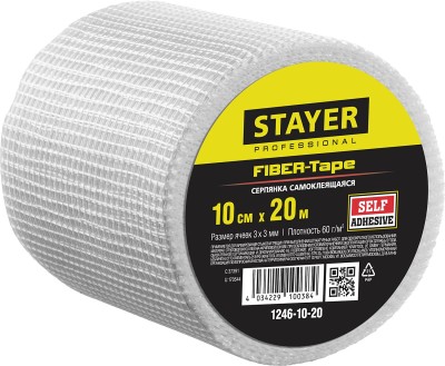 Серпянка самоклеящаяся FIBER-Tape, 10 см х 20м, STAYER Professional 1246-10-20,  ( 1246-10-20 )