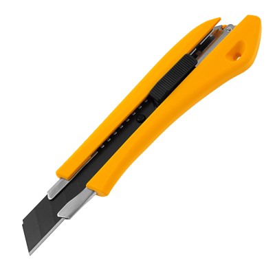 Нож, 18 мм, сменное лезвие, SK4, метал. направляющая, нажимной фиксатор// Denzel ( 78942 )
