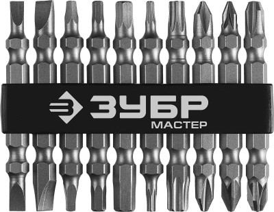Набор ЗУБР: Биты длинные "МХ-10", Cr-V, двусторонние для шуруповерта в держателе,  ( 26089-H10 )