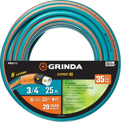 GRINDA PROLine EXPERT 5 3/4", 25 м, 30 атм, шланг поливочный, армированный, пятислойный ( 429007-3/4-25 )