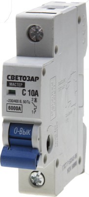 Выключатель автоматический СВЕТОЗАР 1-полюсный, 10 A, "C", откл. сп. 6 кА, 230 / 400 В ,  ( SV-49061-10-C )