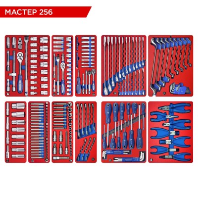 Набор инструментов "МАСТЕР 256" для тележки, 11 ложементов, 256 предметов МАСТАК 5-00256