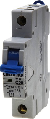 Выключатель автоматический СВЕТОЗАР 1-полюсный, 20 A, "C", откл. сп. 6 кА, 230 / 400 В,  ( SV-49061-20-C )