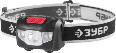 Фонарь ЗУБР "МАСТЕР" налобный светодиодный, 1Вт(80Лм)+2LED, 4 режима, 3ААА,  ( 56436 )