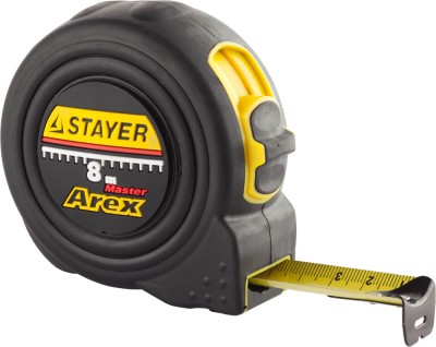 STAYER AREX 8м / 25мм рулетка в ударостойком полностью обрезиненном корпусе  и двумя фиксаторами,  ( 3410-08_z01 )