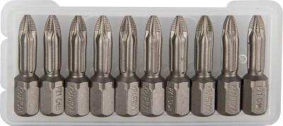 Биты "X-DRIVE" торсионные кованые, обточенные, KRAFTOOL 26123-1-25-10, Cr-Mo сталь, тип хвостовика C 1/4", PZ1, 25мм, 10шт,  ( 26123-1-25-10 )