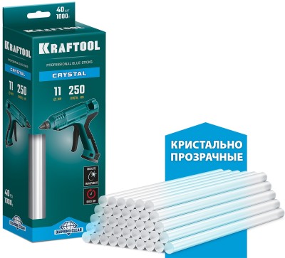 KRAFTOOL Cristal кристально прозрачные клеевые стержни, d 11 x 250 мм (11-12 мм)  40 шт. 1 кг ( 06846-40 )