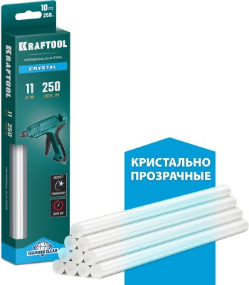 KRAFTOOL Cristal кристально прозрачные клеевые стержни, d 11 x 250 мм (11-12 мм) 10 шт. 250 г. ( 06846-10 )