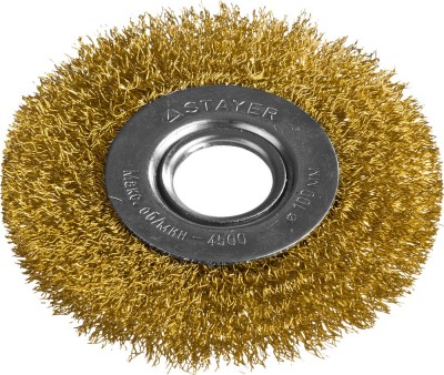 STAYER "PROFESSIONAL". Щетка дисковая для УШМ, витая стальная латунированная проволока 0,3мм, 100ммх22мм,  ( 35122-100 )