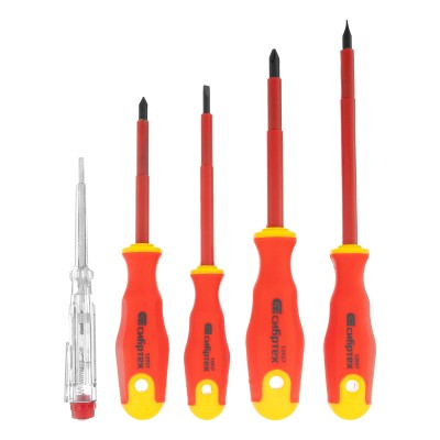 Набор отверток диэлектрических до 1000 В, 5 шт, тестер, CrV, двухкомпонентные рукоятки Сибртех, ( 12937 )