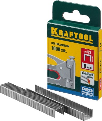 8 мм скобы для степлера тонкие тип 53, 1000 шт, KRAFTOOL, ( 31670-08 )