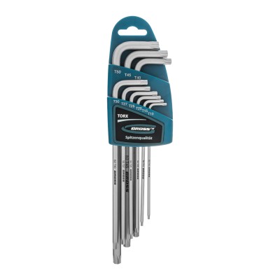 Набор ключей имбусовых TORX-TT, 9 шт: T10-T50, экстра-длинные, S2, сатинированные Gross, ( 16408 )