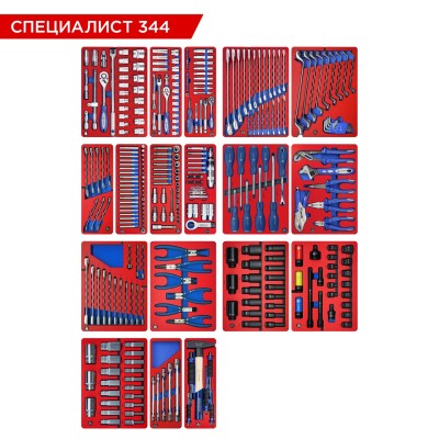 Набор инструментов "СПЕЦИАЛИСТ 344" для тележки, 18 ложементов, 344 предмета МАСТАК 5-00344