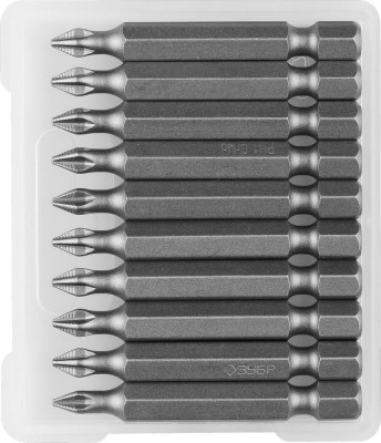 Биты ЗУБР "МАСТЕР" кованые, хромомолибденовая сталь, тип хвостовика E 1/4", PH1, 50мм, 10шт,  ( 26001-1-50-10 )