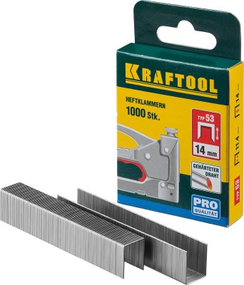 14 мм скобы для степлера тонкие тип 53, 1000 шт,  KRAFTOOL, ( 31670-14 )