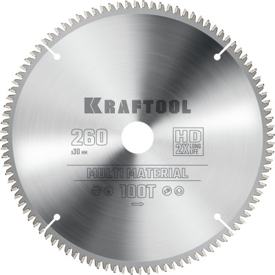 KRAFTOOL Multi Material 260х30мм 100Т, диск пильный по алюминию