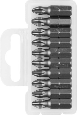 Биты ЗУБР "МАСТЕР" кованые, хромомолибденовая сталь, тип хвостовика C 1/4", PH2, 25мм, 10шт,  ( 26001-2-25-10 )