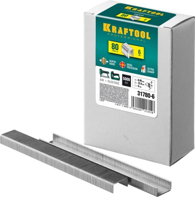 KRAFTOOL 6  мм скобы для степлера тонкие широкие  тип 80, 5000 шт, ( 31780-6 )