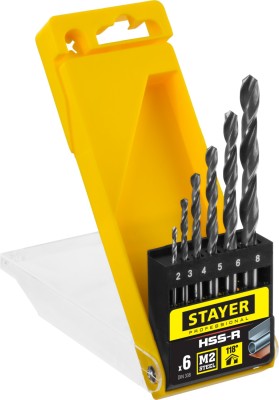 Набор сверл по металлу 6 шт (d=2-8 мм), HSS-R, сталь М2(S6-5-2), STAYER Professional 29602-H6, DIN 338 ( 29602-H6_z01 )