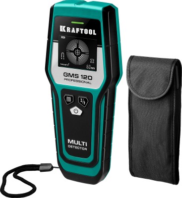 KRAFTOOL GMS 120 детектор универсальный 4-in-1, с автокалибровкой,  120 мм черный мет,  80 мм цвет.мет,  50 мм проводка,  20 мм дерево, ЖК дисплей ( 45298 )