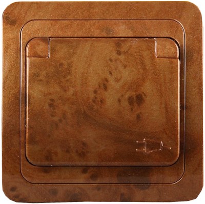 Розетка СВЕТОЗАР "ГАММА" с заземлением, одинарная с крышкой, цвет орех, 16А/~250В,  ( SV-54110-N )