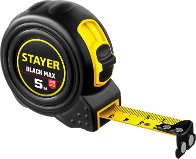 STAYER BlackMax 5м / 19мм рулетка в ударостойком полностью обрезиненном корпусе  и двумя фиксаторами ( 3410-05_z02 )