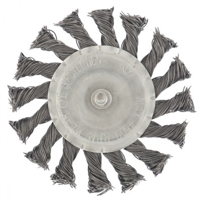 Щетка для дрели, 100 мм, плоская со шпилькой, крученая металлическая проволока Сибртех, ( 744327 )