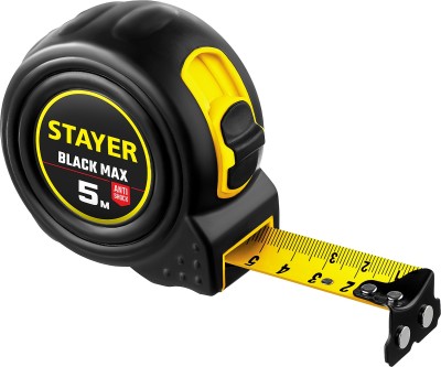 STAYER BlackMax 5м / 25мм рулетка в ударостойком полностью обрезиненном корпусе  и двумя фиксаторами ( 3410-05-25_z02 )