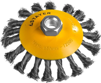 STAYER "PROFESSIONAL". Щетка коническая для УШМ, жгутированная стальная проволока 0,5мм, 115ммхМ14,  ( 35135-115 )